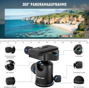 Штатив для камери NEEWER Basics з моноподом, 71' (22 см) з алюмінію, важкий, портативний, для подорожей, DSLR, мобільний телефон, 360° кульова головка, кріплення для телефону, сумісний з iPhone, для зйомки відео