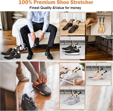JJDPARTS Shoehorn Wood, Men's and Women's Shoehorn, 4-Way Shoe Stretcher, Shoe Widener for Adjustable Length and Width with Shoe Spoon