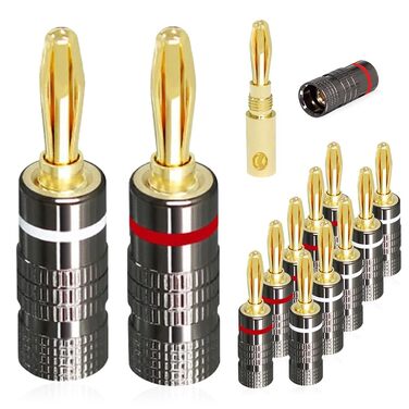 12шт банан-штекерів, 24K позолота, банан-штекерні роз'єми з гвинтовою фіксацією для акустичних кабелів, аудіо, динаміків, терміналів, паяння, HiFi, ресивери, підсилювачі, 6 червоних та 6 білих