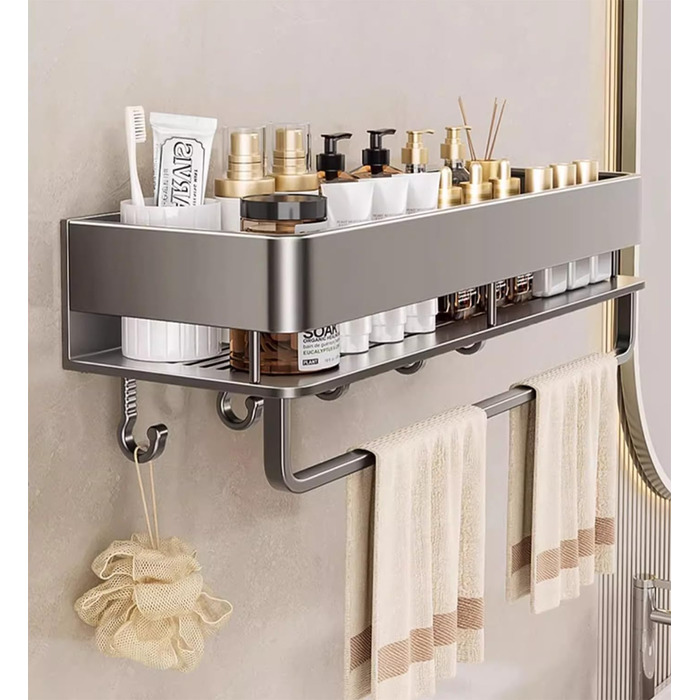 FOLAI Двосекційна кутова поличка для душу без свердління, 30 см, з нержавіючої сталі, сіра. Органайзер для ванної кімнати, швидка сушка, шампунь, тримач для душу.
