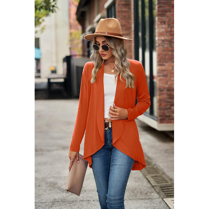 Кардиган жіночий Faulily Daen з відкритою фронтальною частиною, в'язаний, однотонний, водоспадний, оливковий (XXL, Orange)