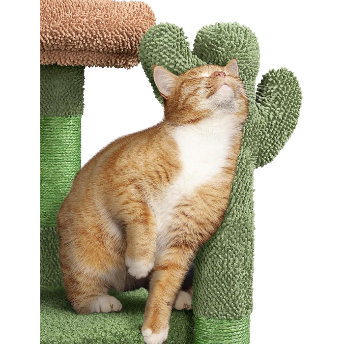 Yaheetech Cat Tree Cactus, Height 106.5 cm, Stable Cat Tree Climbing Tree with Viewing Platform, Cat Cave, Lounging Bed, Sisal Posts, Green/Brown