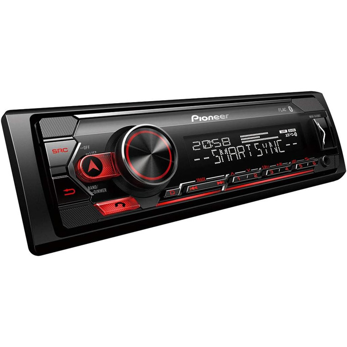 Автомагнітола Pioneer MVH-S420BT 1DIN, Bluetooth, USB, AUX, RDS, керування iPhone, мікрофон, чорна/червона, німецьке меню