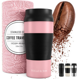 Термокружка для кави To-Go з нержавіючої сталі, 360 мл, рожева | Зберігає тепло 4 години, холод 8 годин | Без BPA, витікання неможливе