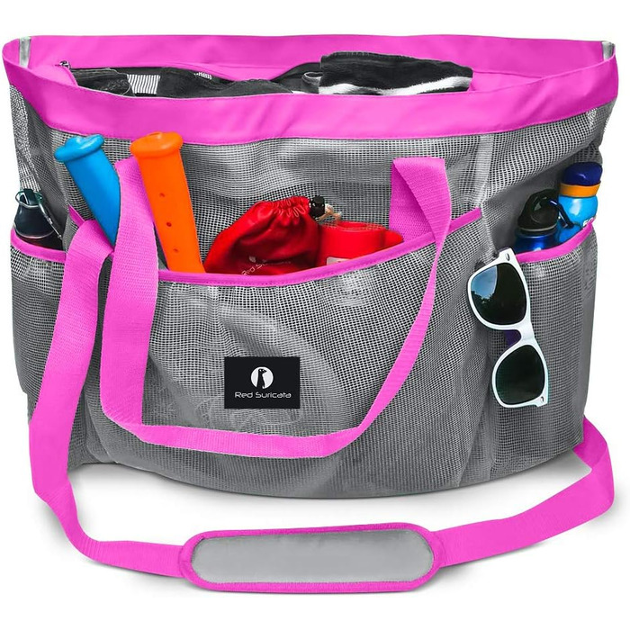 Red Suricata Large Mesh Beach Bag - Beach Bags and Shopping Bags (Gray/Pink)