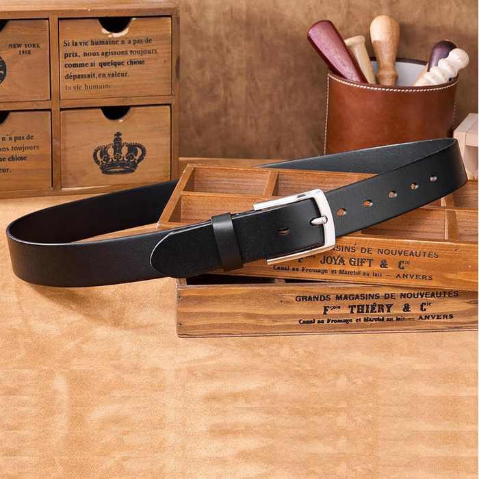 Чоловічий шкіряний ремінь BELTER 38 мм, чорний. Джинсовий ремінь з подарунковою коробкою, розмір L (32W-35W, 105 см)