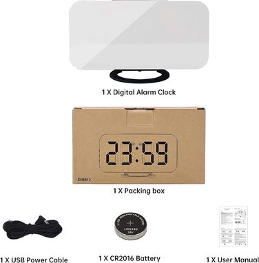 Цифровий годинник-дзеркало SZELAM з LED-дисплеєм 7 дюймів, 2 USB-роз'єми, функція відкладання, автоматичне регулювання яскравості, для дому