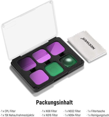 Набір фільтрів ND NEEWER (4 шт.) + лінза збільшення 15x для GoPro Hero 13/12/11/10/9, ND8/ND16/ND32/CPL, аксесуари для макрозйомки