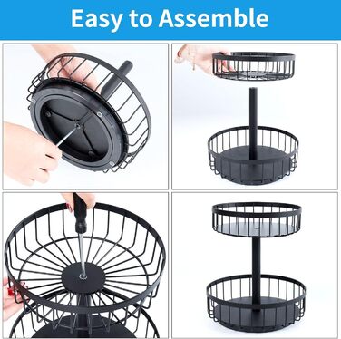 ZDDLOINP Обмежувач для фруктів та овочів, чорний, 2 яруси - органайзер для зберігання, велика фруктова корзина, етажерка для кухні, зберігає фрукти та овочі свіжими