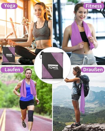 Набір рушників з мікрофібри (3 шт.): 180x80 см + 2 шт. 80x40 см. Ідеально для фітнесу, сауни, пляжу, подорожей. Темно-зелений (фіолетовий)