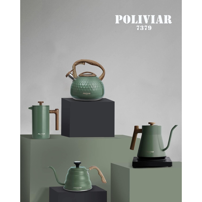 Чайник Poliviar Teekessel Diamant-Grün з нержавіючої сталі, стійкий до корозії та високих температур, підходить для всіх типів плит (JX2020-RH30-DE)