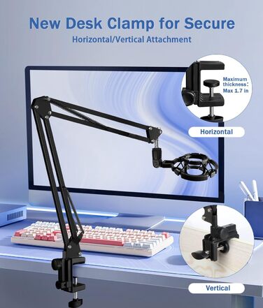 Підставка для мікрофона BILIONE з поп-фільтром та амортизатором, регульована, з адаптерами