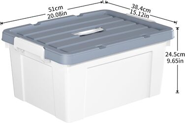 Cetomo Plastic Storage Box with Durable Lid and Safety Closure, Stackable and Nestable, 3-Pack, White (35L*6)