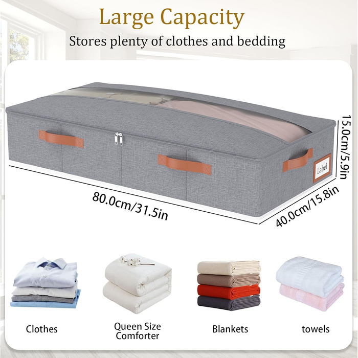 Підліжкові комоди Yawinhe (2 шт.) з прозорим кришкою, сірі, 80x40x15 см - органайзери для зберігання під ліжком
