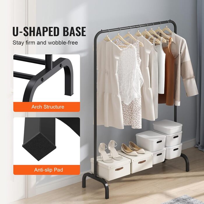 VEVOR Clothes Rack Wardrobe Rack 1 Clothes Rod, Durable Clothes Rack Black 400 x 1010 x 1510 mm Clothes Rack for Bedroom, Laundry Room, Dressing Room, Entrance, etc.