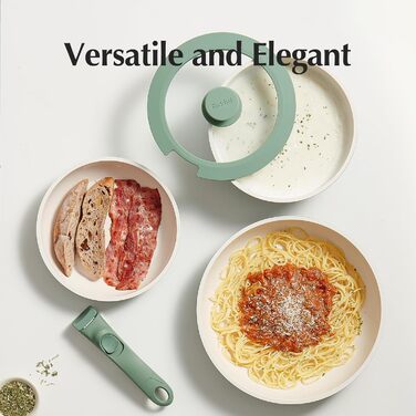 Набір посуду Redchef з 16 частин з керамічного покриття, антипригарний, для кухні, знімні ручки, без PFAS, PFOA та PTFE, для кемпінгу, можна використовувати в духовці, зелений