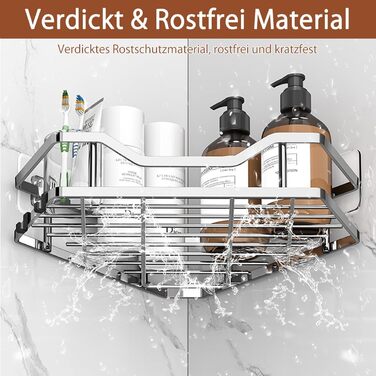 Поличка для душу без свердління, кутова, 2 шт. Органайзер для ванної кімнати з 4 гачками, чорний. Аксесуар для душу, тримач для шампуню. (B-silver)