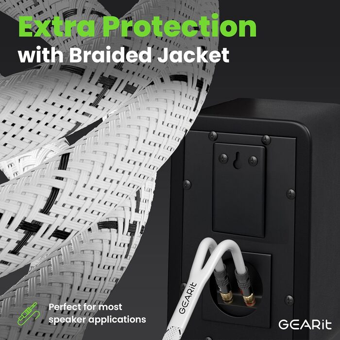 Акустичний кабель GEARit OFC 2 x 2,5 мм² (14 AWG), 1.8м, Hi-Fi аудіо кабель для колонок з позолоченими банановими роз'ємами, білий