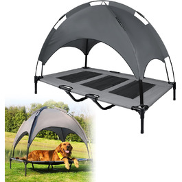 Підвищене ліжко для собак UISEBER 92x76x92 см, Outdoor з дахом, для великих собак до 50 кг, водонепроникне, сіре+чорне (XL)