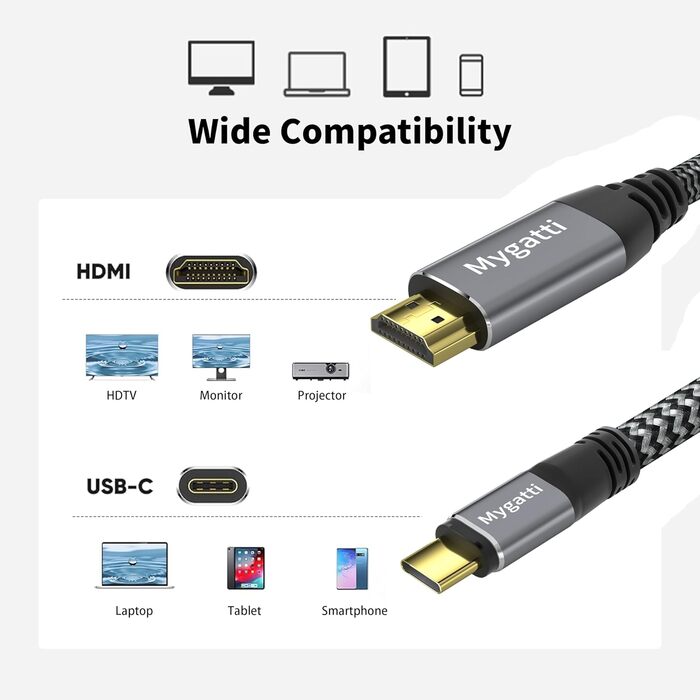 Кабель USB-C на HDMI 3м, 4K UHD, сумісний з iPhone 15/16/17, MacBook, iPad Pro/Air
