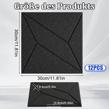 Самоклеючі акустичні панелі для звукоізоляції 30x30x0.9 см, 12 шт — шумопоглинаючі плити з лінійним дизайном для студії, кінотеатру та ігрової кімнати