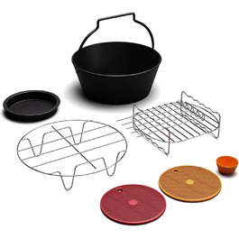 Klarstein AeroVital Deluxe Air Fryer Accessories – Grill Rack, BBQ Set, Pizza Pan, Cake Pan, Silicone Molds & Mat, Dishwasher Safe, Non-Stick, Compatible with AeroVital Models White Complete Accessory Set