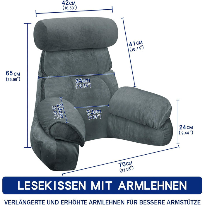 Підлогове крісло-мішок для читання, подушка для спини до ліжка та дивана, 65*23 см (Матовий сірий)