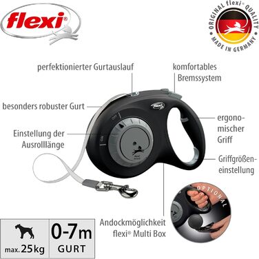 Flexi Select рулетка для собак чорна, 7 м, регулювання 0-7 м, до 25 кг