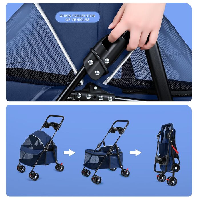 Візок для собак 2в1 до 15 кг, сумка-переноска, блакитний. З гальмом та підстаканниками