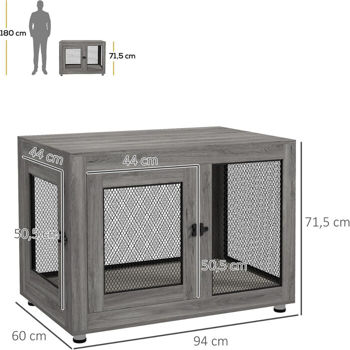 Клітка для собак PawHut з 2 дверцятами, знімний матрац, сучасна сталева будка для собак, 94x60x71,5 см, білий/сірий