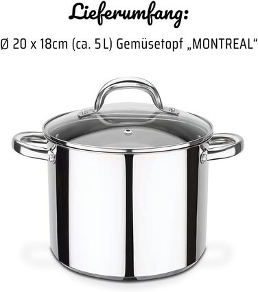 Каструля для овочів GSW 990264 Montreal з кришкою, 24 см, нержавіюча сталь, підходить для Induktion та духовки