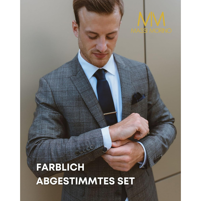 Набір краваток Massi Morino для чоловіків з нагрудним хустиною, краватковою голкою та запонками - подарунковий набір для весілля, темно-синій, універсальний розмір