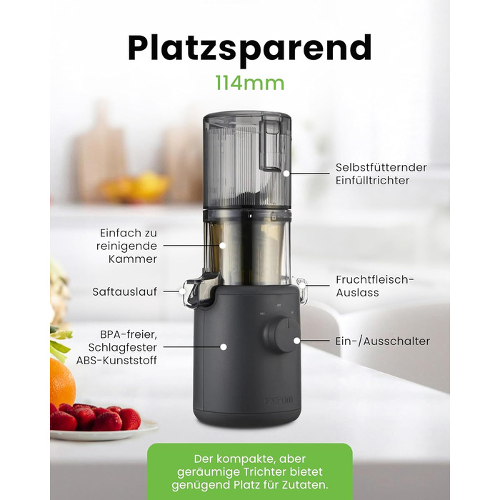 Hurom Slow Juicer | Vegetable and Fruit Juicer | H310 | Easy to Clean & Quiet Motor Electric Juicer with Mesh Filter | 150 Watts | BPA Free | Sleek Design | 220ml, Lavender