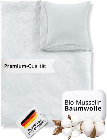 Дитяча постільна бджільня Kinderbettwäsche 100x135 2 шт. | ОekoTex сертифікована, для алергіків | Набір постільної білизни з мусліну Kinderbettwäsche з 1 простирадлом 135x100 та 1 наволочкою 40x60 | (100 см x 135 см, Білий)