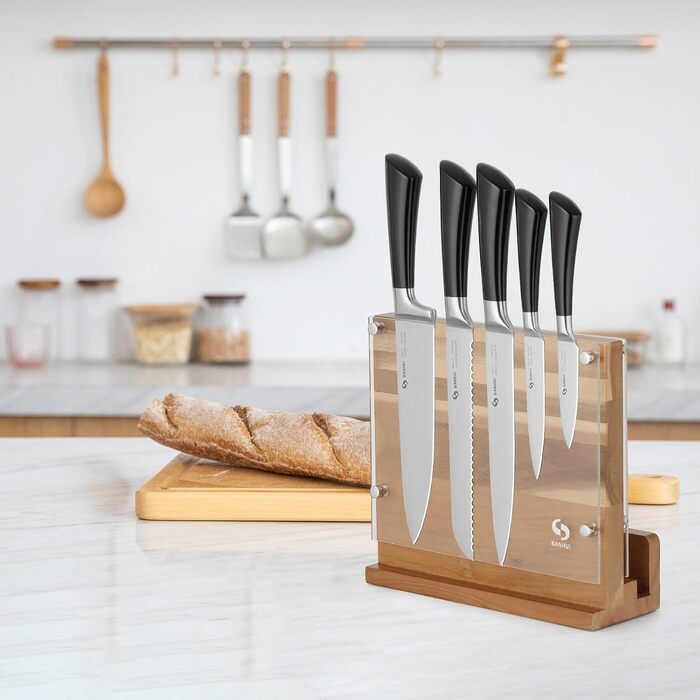SANHUI Natural Acacia Wood Knife Block, Elegant and Practical Double-Sided Magnetic Knife Holder, Convenient and Durable, Perfect for Kitchen Knife Display