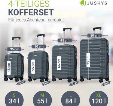 Набір валіз Juskys® з жорстким корпусом (4 шт.) - з кодовим замком, тихі колеса 360°, телескопічна ручка, легкий, колір антрацит
