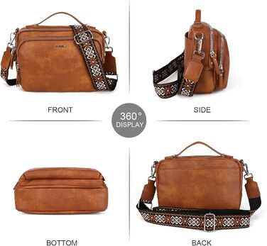 Сумка жіноча Gladdon через плече, шкіряна кросбоді, коричнева (A-braun) з регульованим плечовим ременем та застібкою-блискавкою