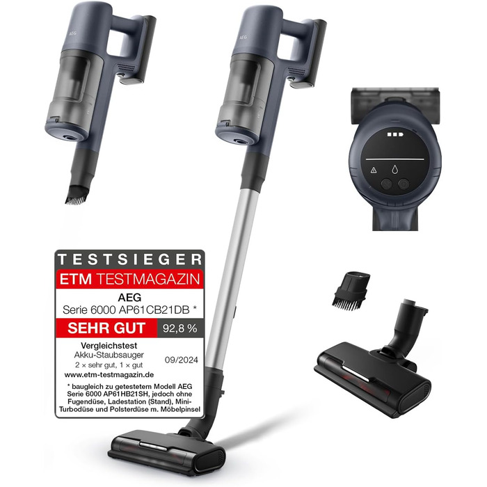 AEG 6000 Cordless Vacuum Cleaner / 103,000 RPM / 175,000 dPa / Digital Motor / Cordless / Up to 99% Dust Pickup / 40 min Run Time / Easy Handling / Removable 21.6 V Battery / Lightweight / AP61CB21DB