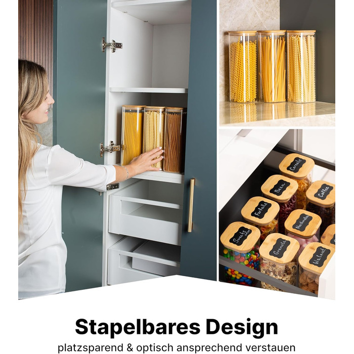 Набір квадратних банок для спецій Deco haus з дерев'яною кришкою, 12 шт, 280 мл, скляні герметичні ємності для спецій з етикетками, баночки для зберігання, набір 3 шт по 2300 мл для спагеті