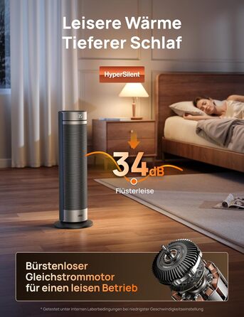 Електричний обігрівач Dreo 23 дюйми, 2000 Вт, тихий, з пультом керування, таймером 12 годин, 70° коливанням, 5 режимів, PTC кераміка з термостатом, для великих приміщень, офісу, срібний