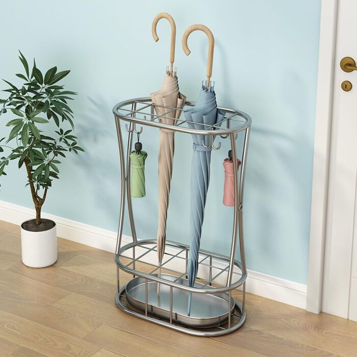 Металева підставка для парасоль та тростинок Shakub, 2 слоти, срібляста, 25x25x50 см