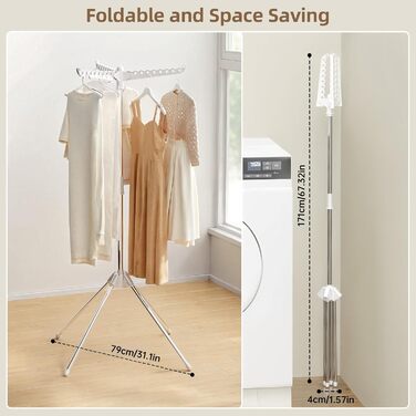 Сушарка для білизни складана, біла, з 3 крилами, нержавіюча сталь - для дому та вулиці