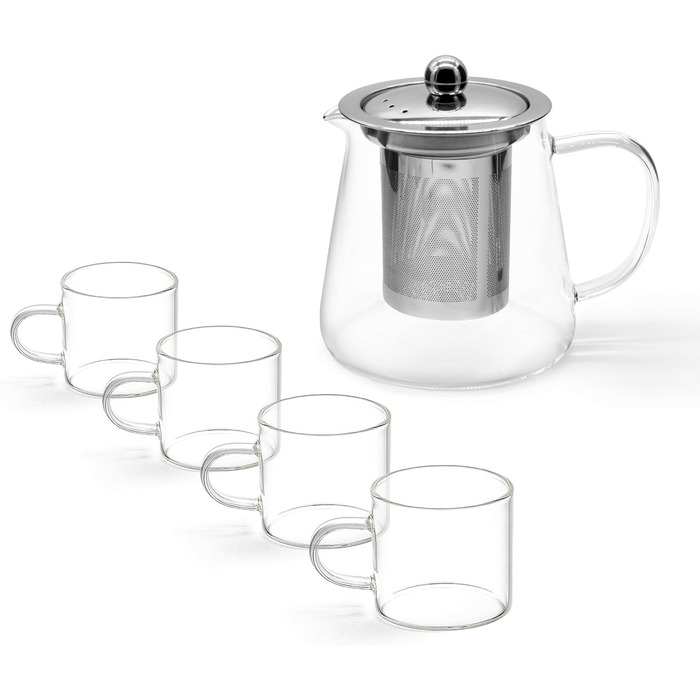 Скляний чайник T24 з ситечком, 1250 мл, з нержавіючої сталі, термостійкий, з захистом від перегріву, для заварювання листового чаю