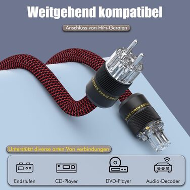 Hi-End мережевий кабель Monosaudio P083 1.5м, мідний екранований OFC HiFi кабель живлення AC, 16мм, вилка Schuko та роз'єм IEC C15 для підсилювача, DVD, сабвуфера та декодера