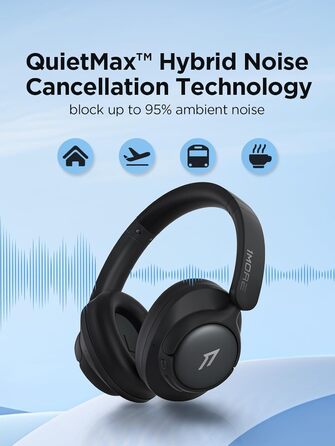 1MORE HQ31 Бездротові навушники Bluetooth Over-Ear з активним шумозаглушенням, 90 годин роботи, Hi-Res Audio, об'ємним звуком, чітким дзвінком, швидкою зарядкою, EQ в додатку, чорний