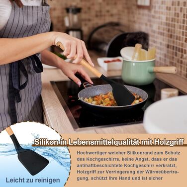 Набір кухонних аксесуарів Homikit 9 шт. з чорного силікону та дерев'яними ручками