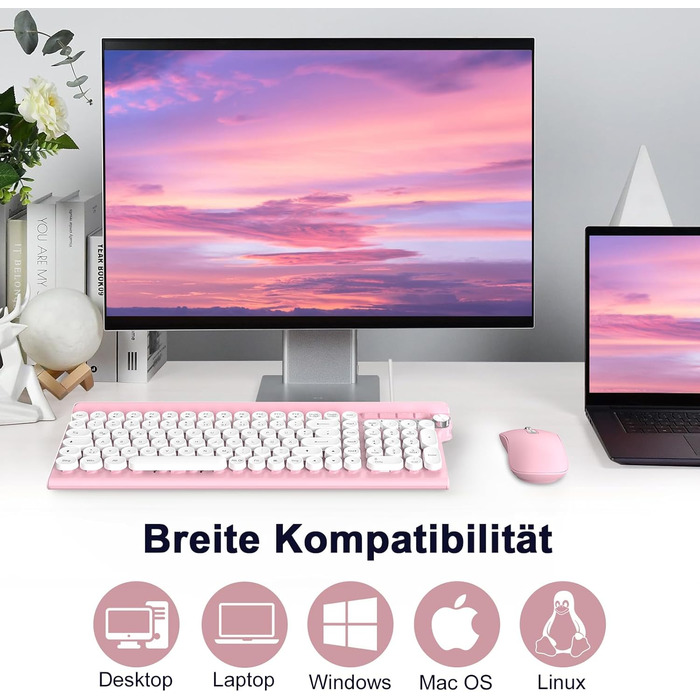 Ігрова клавіатура та миша RaceGT з RGB підсвічуванням, 104 клавіші, вологостійка, 7 кнопок миші 6400 DPI, QWERTZ (DE-Layout), рожевий кабель