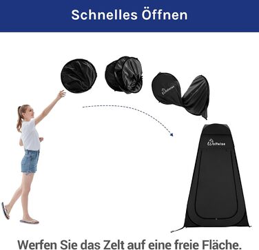 WofWise Portable Camping Shower Toilet Tent with UV Protection - Outdoor Privacy Shelter (Black, L)