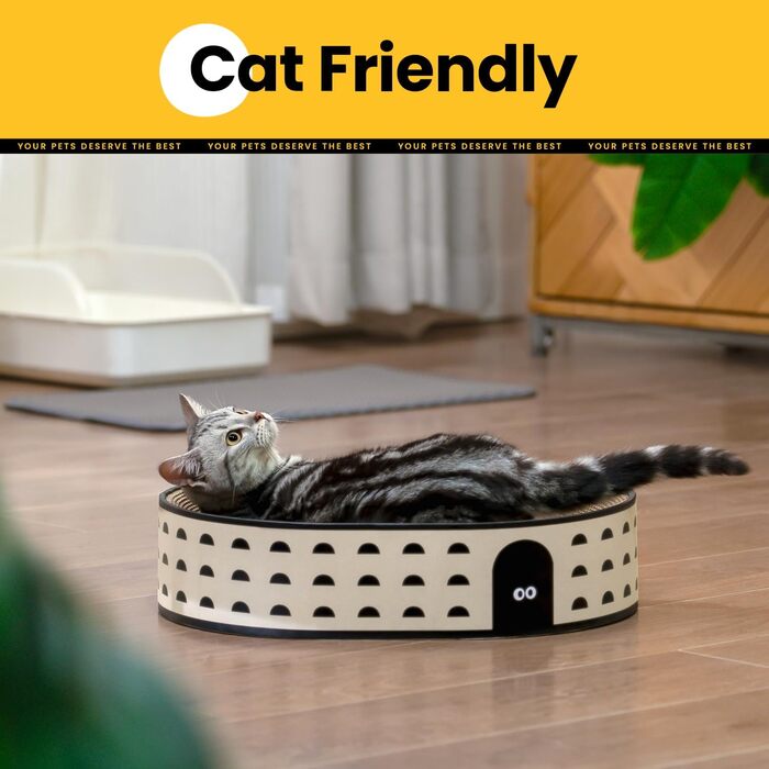 Кігтеточка для котів Conlun 2-в-1: овальна, з мискою та гніздом, з гофрокартону, 43x33x10 см