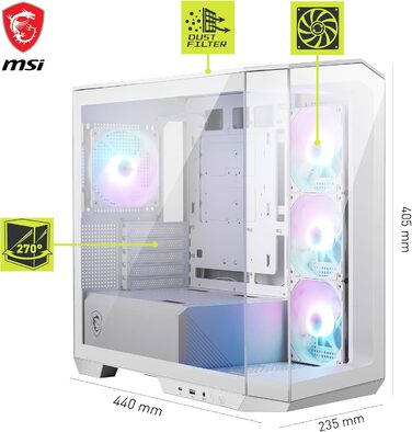 Корпус ПК MSI MAG PANO M100R PZ White ATX з підтримкою GPU-стійка, індикатором рівня заповнення, фільтрами від пилу та USB Type-C (20Gbps)